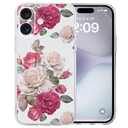 Kryt iPhone 16 Průhledné Hraniční Pivoňky