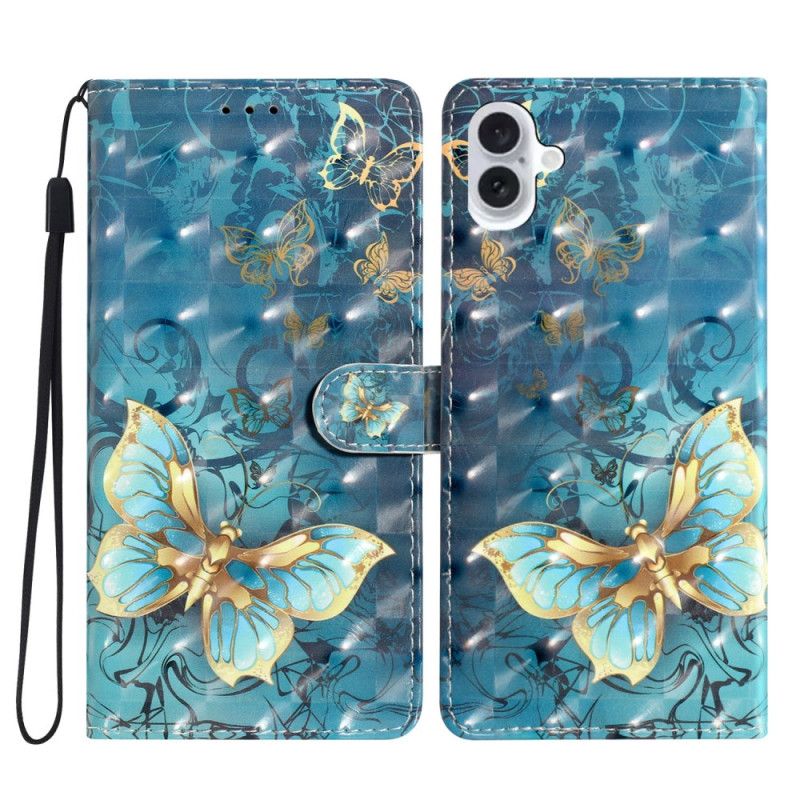 Peněženková Pouzdra iPhone 16 Kryty Na Mobil 3d Motýli Se Šňůrkou