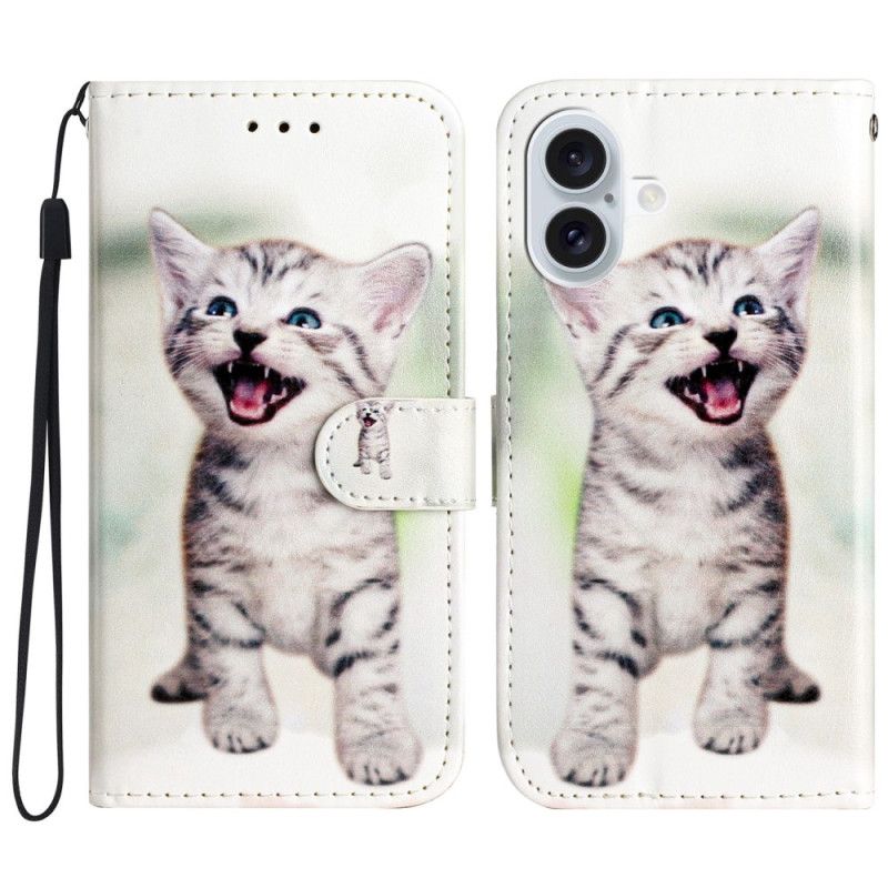Peněženková Pouzdra iPhone 16 Kryty Na Mobil Malá Kočka S Popruhem
