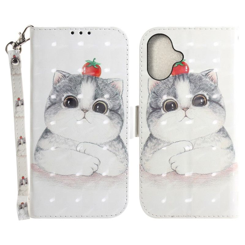 Peněženková Pouzdra iPhone 16 Kryty Na Mobil Roztomilá Kočka S Popruhem