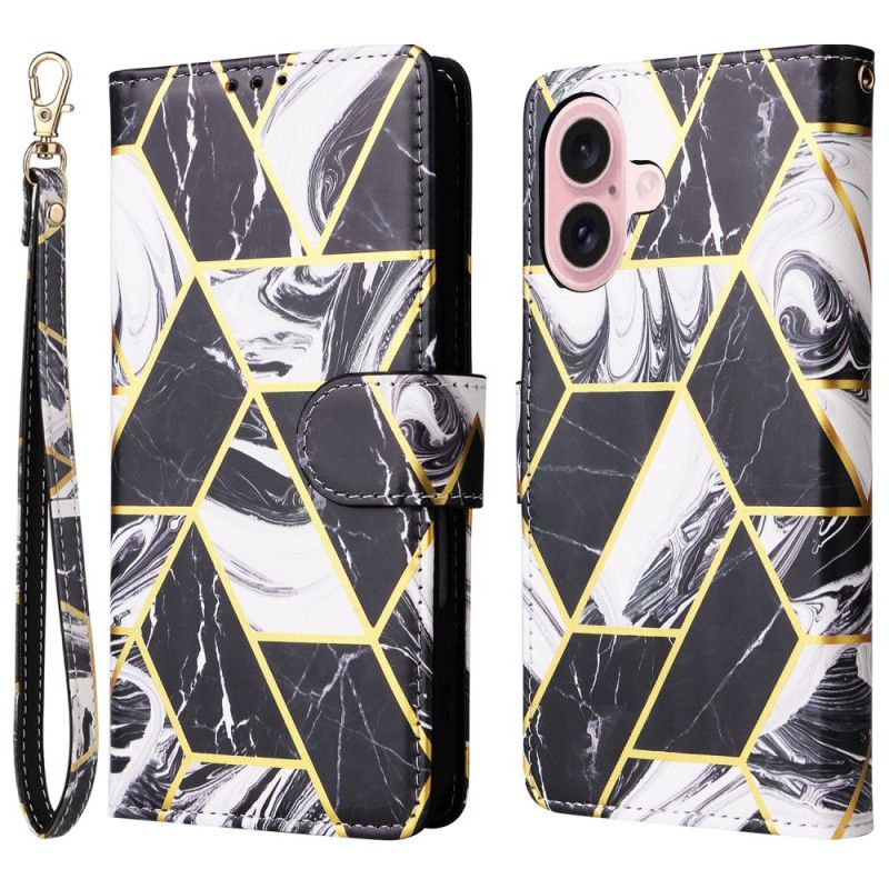 Peněženková Pouzdra iPhone 16 Mramorový Vzor S Páskem