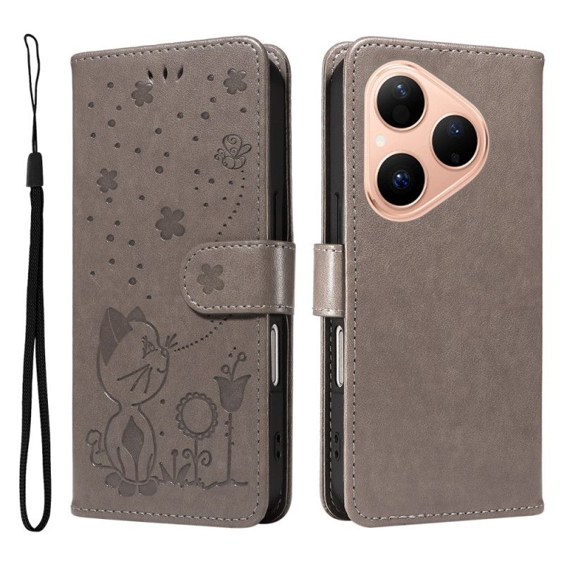 Kožený Kryt Huawei Pura 80 Kočka A Včela