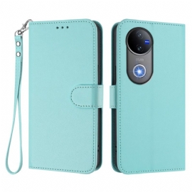 Peněženková Pouzdra Vivo V50e 5g Jednoduchá Umělá Kůže Se Šňůrkou Na Krk