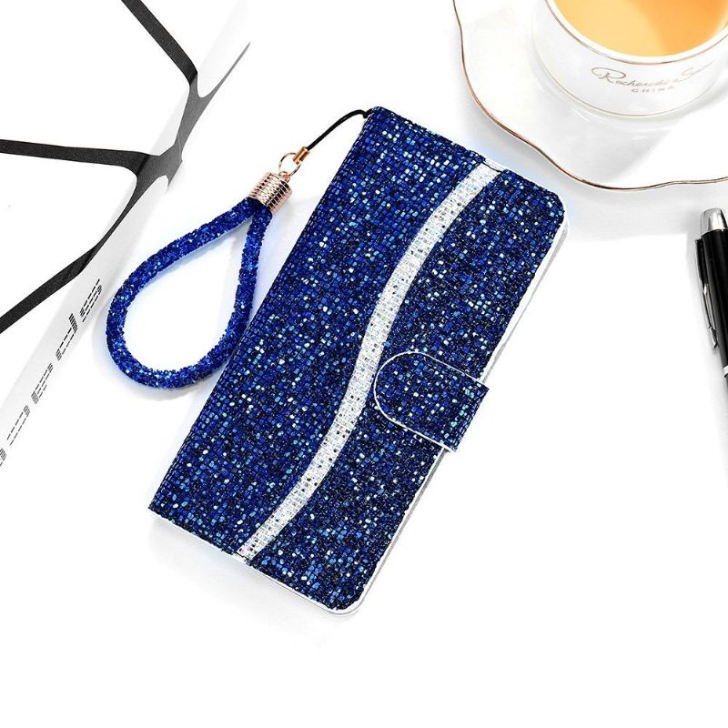 Flipové Pouzdro Na Samsung Galaxy A12 Držák Na Třpytivé Karty