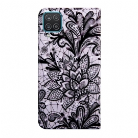 Flipové Pouzdro Na Samsung Galaxy A12 Květinová Krajka