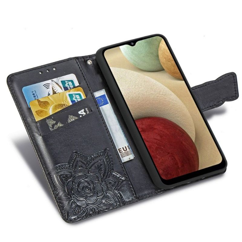 Kožené Pouzdro Folio Na Samsung Galaxy A12 Reliéfní Motýl
