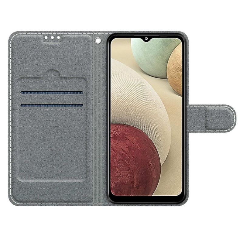 Kožené Pouzdro Na Samsung Galaxy A12 Ilustrace Fialových Květů