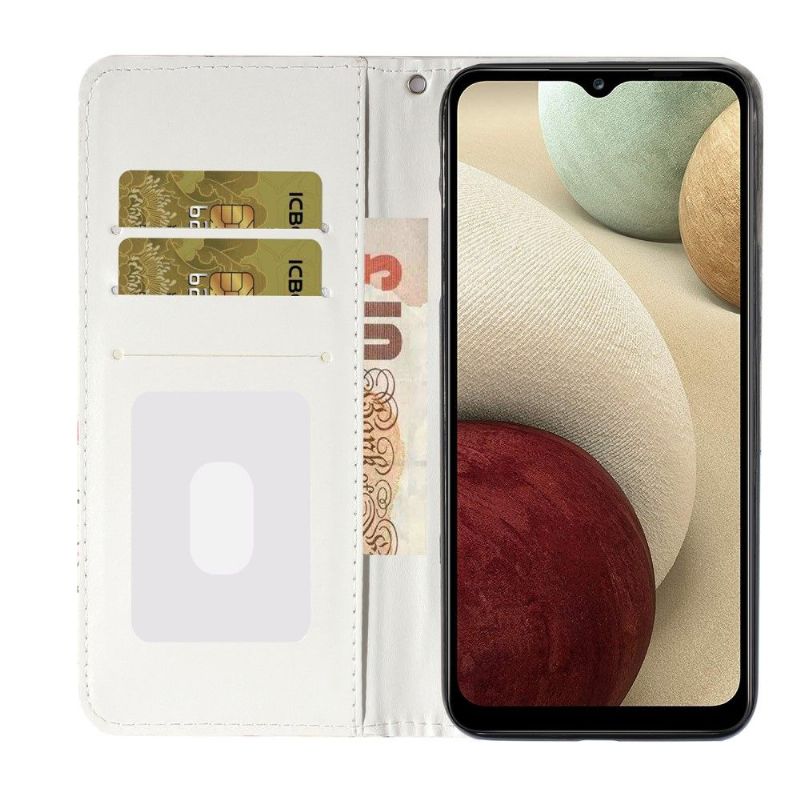 Kožené Pouzdro Na Samsung Galaxy A12 Modrí Motýli A Květiny