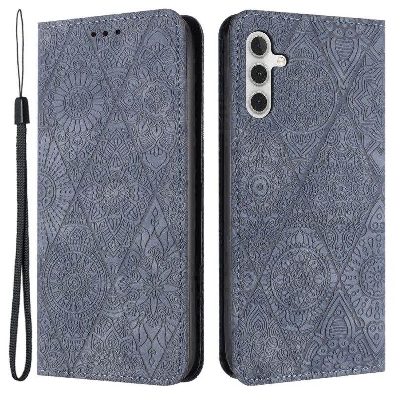 Kožené Pouzdro Folio Samsung Galaxy A55 5g Patchwork S Popruhem