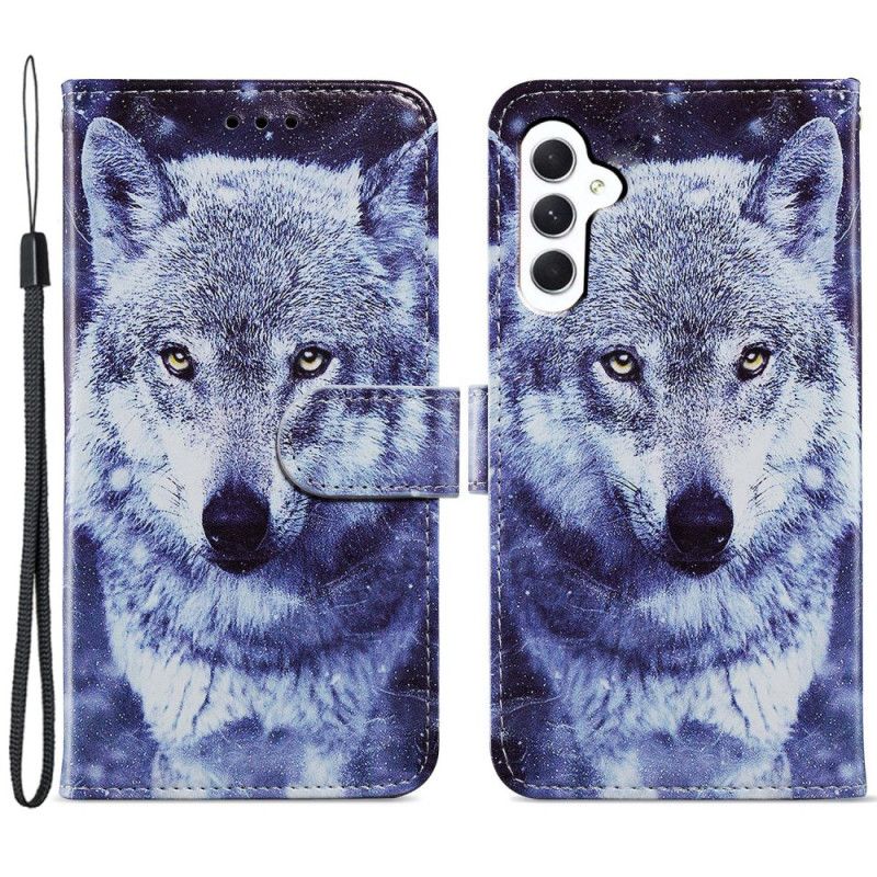 Kožený Kryt Samsung Galaxy A55 5g Bílý Vlk S Popruhem