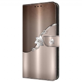 Kožený Kryt Samsung Galaxy A55 5g Stříbrný Květ