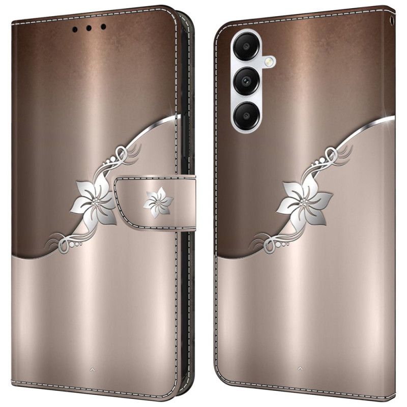 Kožený Kryt Samsung Galaxy A55 5g Stříbrný Květ