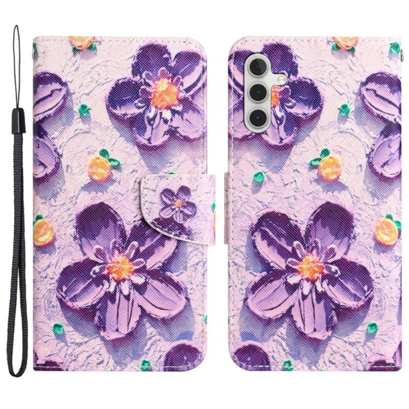 Peněženková Pouzdra Samsung Galaxy A55 5g Kryty Na Mobil Fialové Květy S Řemínkem