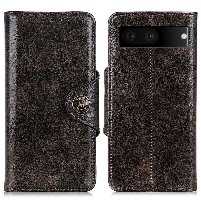 Flipové Pouzdro Na Google Pixel 7 Knoflík Khazneh Z Imitace Lakované Kůže