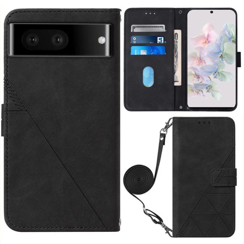 Flipové Pouzdro Na Google Pixel 7 Trojúhelníky S Ramenním Popruhem