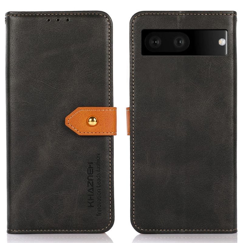 Kožené Pouzdro Na Google Pixel 7 Dvoubarevná Zlatá Spona Khazneh