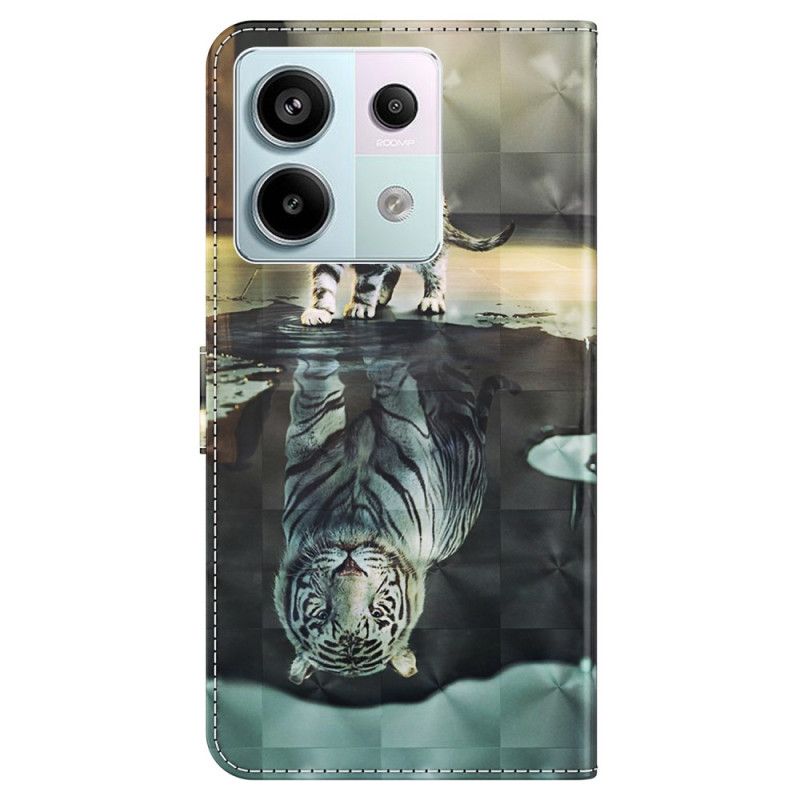 Kožený Kryt Na Xiaomi Redmi Note 13 5g Kočka A Tygr S Popruhem