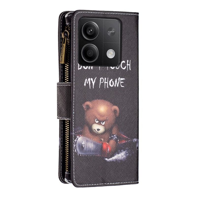 Kožený Kryt Na Xiaomi Redmi Note 13 5g Peněženka S Nebezpečným Medvědem S Popruhem