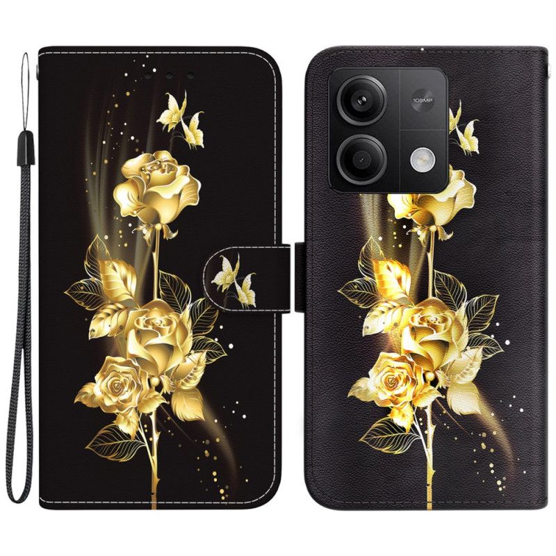 Kožený Kryt Na Xiaomi Redmi Note 13 5g Zlatý A Růžový Motýl