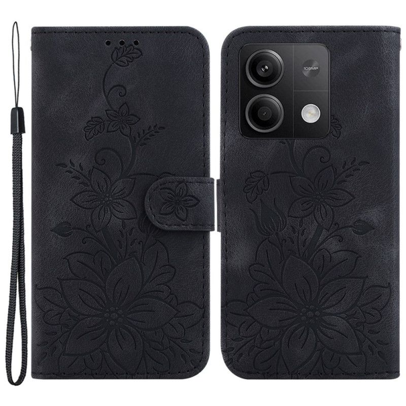 Kožený Kryt Xiaomi Redmi Note 13 5g Květinový Vzor S Páskem