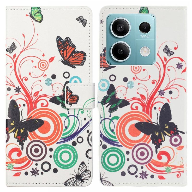 Kožený Kryt Xiaomi Redmi Note 13 5g Motýli Na Bílém Pozadí