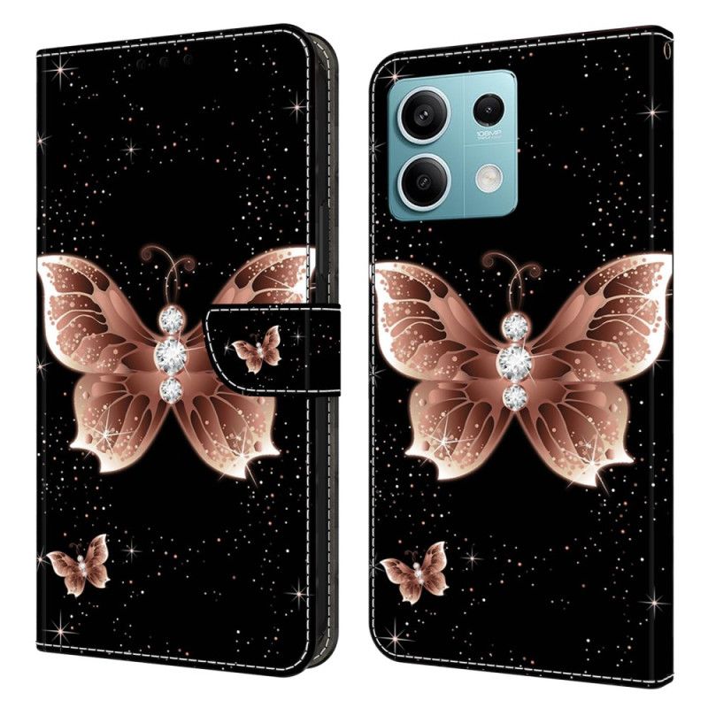 Kožený Kryt Xiaomi Redmi Note 13 5g Růžoví Diamantoví Motýli