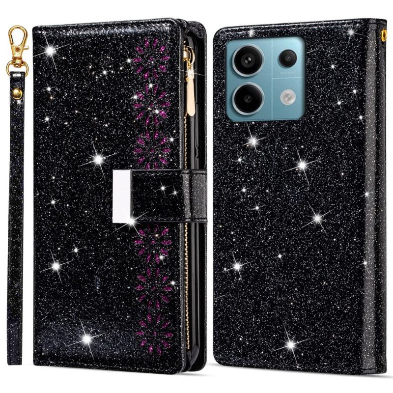 Kožený Kryt Xiaomi Redmi Note 13 5g Třpytivá Peněženka Na Zip