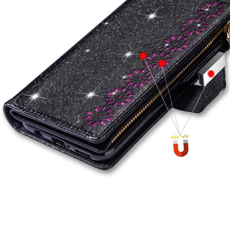 Kožený Kryt Xiaomi Redmi Note 13 5g Třpytivá Peněženka Na Zip