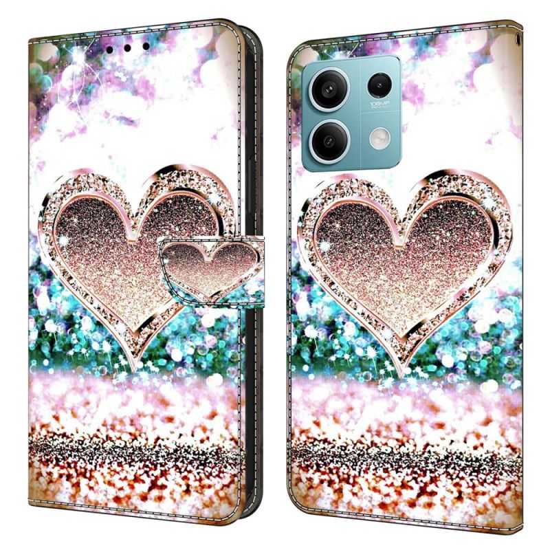 Peněženková Pouzdra Xiaomi Redmi Note 13 5g Kryty Na Mobil Růžové Diamantové Srdce