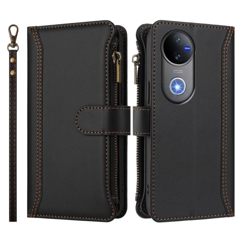 Kožený Kryt Na Vivo V50 5g 9 Přihrádek Na Karty A Poutko Na Zápěstí
