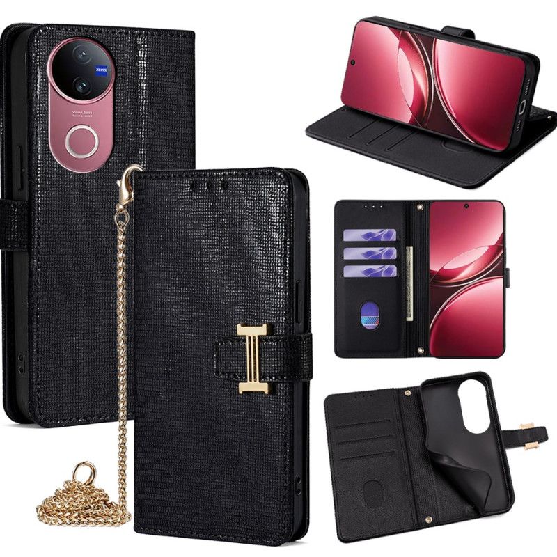 Kožený Kryt Vivo V50 5g Flitry A Ramenní Popruh