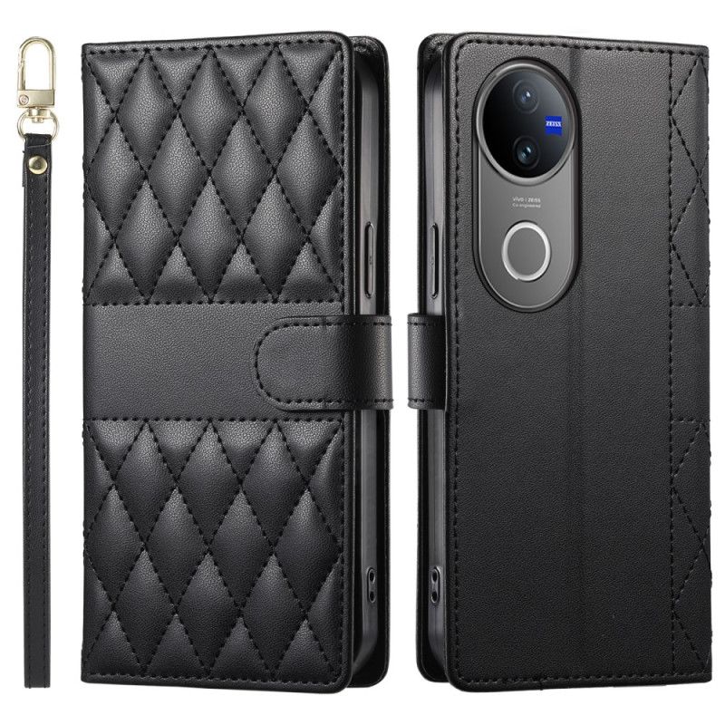 Peněženková Pouzdra Vivo V50 5g Kryty Na Mobil Prošívané S Popruhem A Ramenním Popruhem