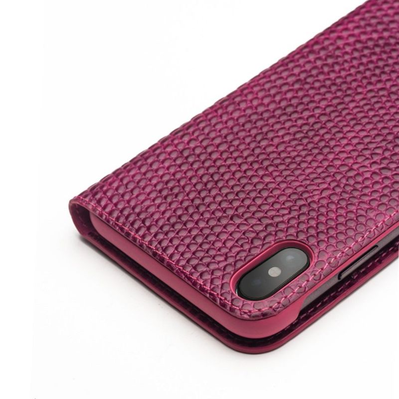 Kožené Pouzdro Na iPhone XS Max Pravá Kůže S Efektem Croco
