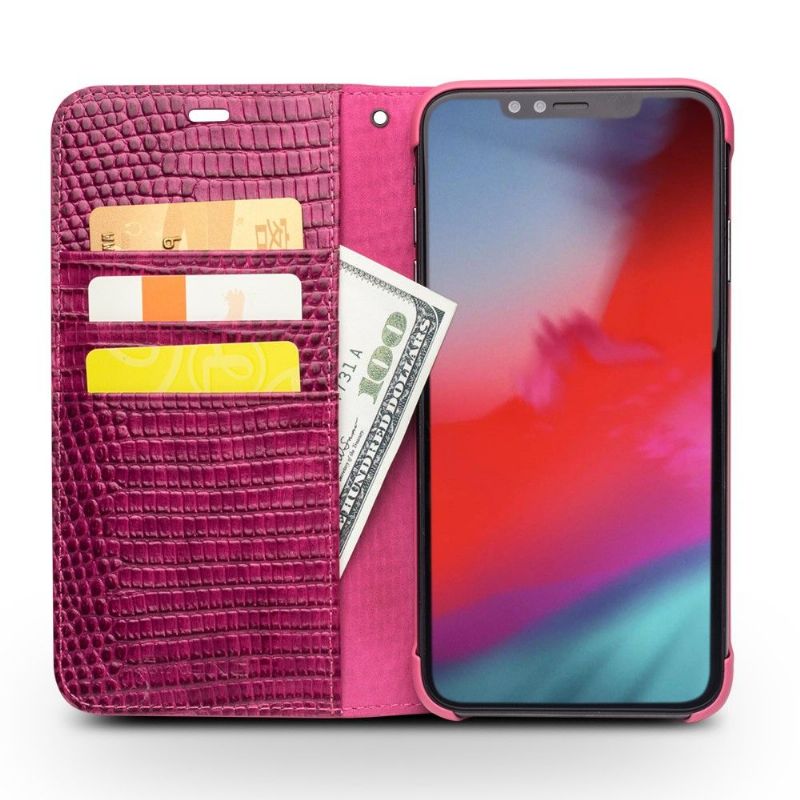 Kožené Pouzdro Na iPhone XS Max Pravá Kůže S Efektem Croco