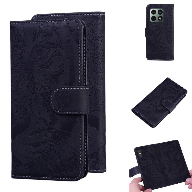 Kožené Pouzdro Folio Na OnePlus 10 Pro Reliéfní Tygr