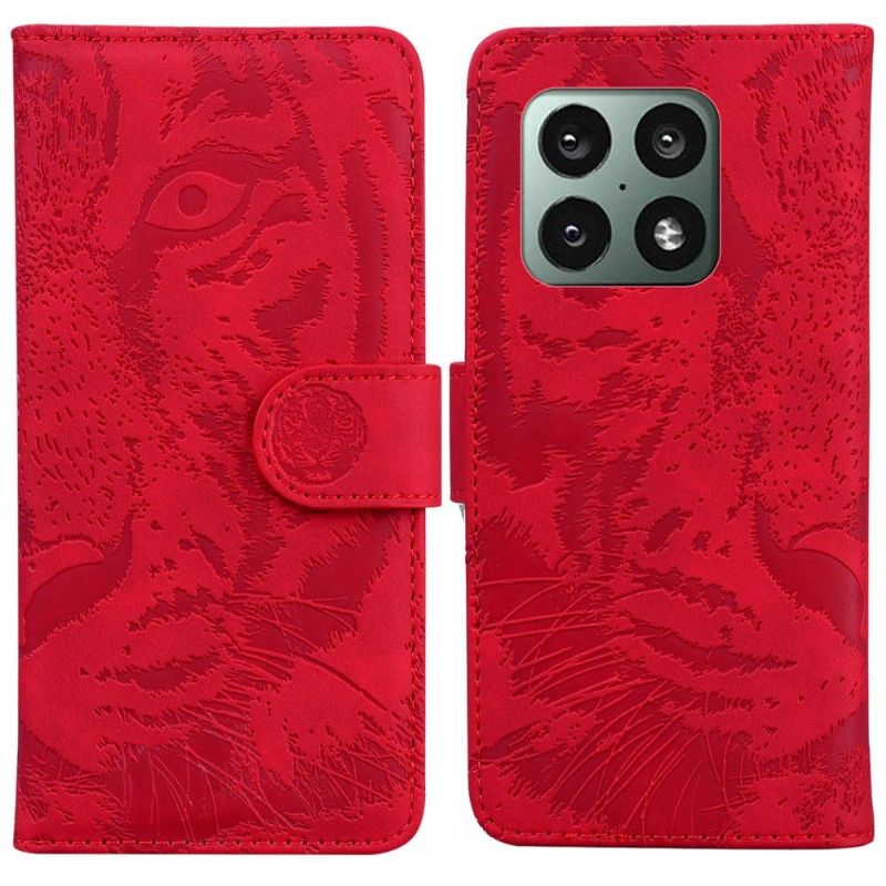 Kožené Pouzdro Folio Na OnePlus 10 Pro Reliéfní Tygr