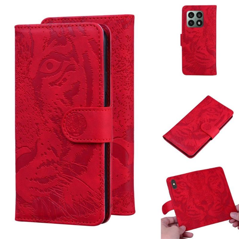 Kožené Pouzdro Folio Na OnePlus 10 Pro Reliéfní Tygr