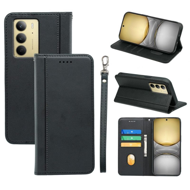 Kožené Pouzdro Folio Realme C75 Jednoduchá S Popruhem