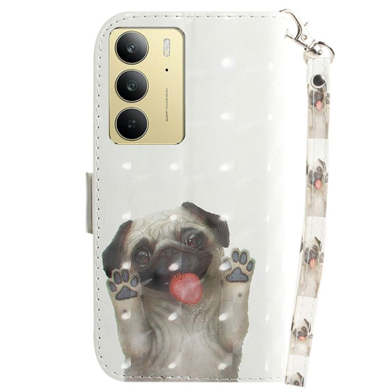 Kožený Kryt Na Realme C75 Mops Šňůrka Na Krk