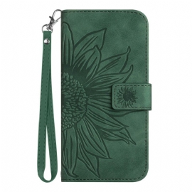 Kožený Kryt Realme C75 Popruh S Potiskem Slunečnic