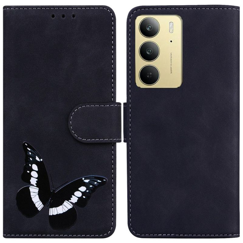 Kožený Kryt Realme C75 Semišový Efekt Motýlů