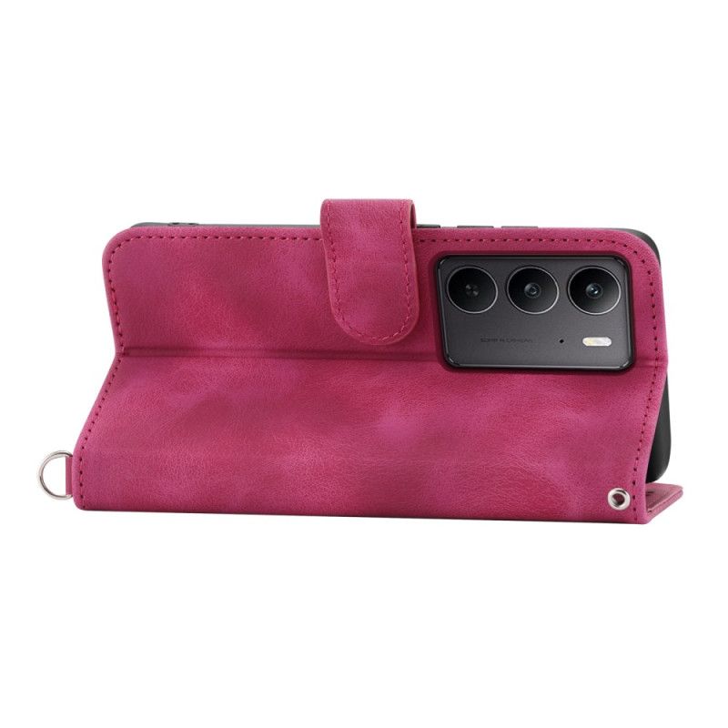 Kožený Kryt Realme C75 Semišový Krajkový Efekt S Popruhem A Ramenním Popruhem