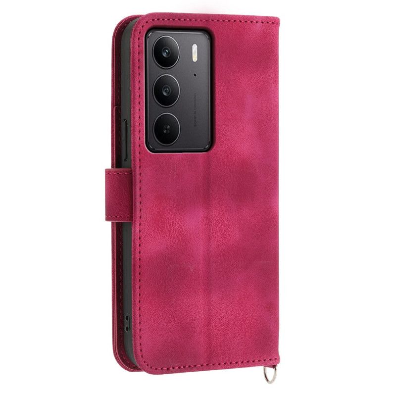 Kožený Kryt Realme C75 Semišový Krajkový Efekt S Popruhem A Ramenním Popruhem