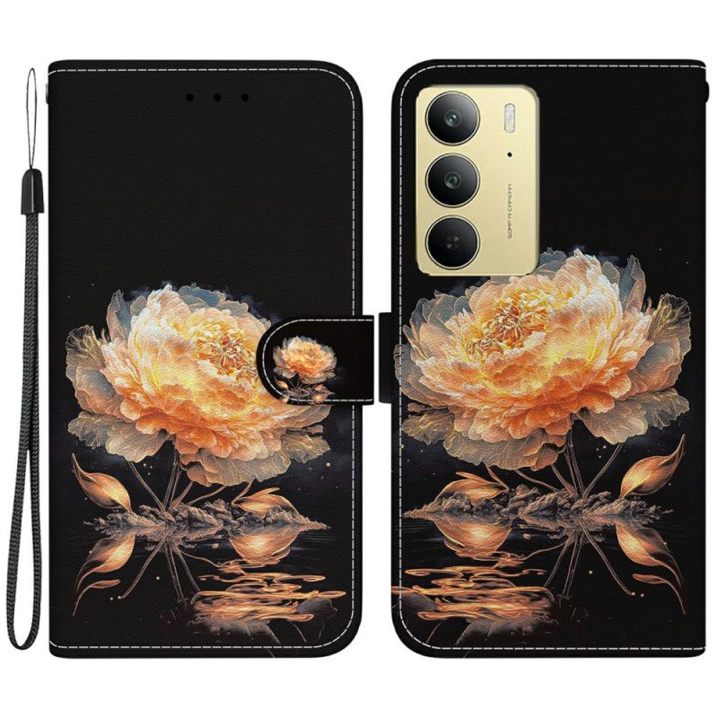 Kožený Kryt Realme C75 Zlatá Pivoňka