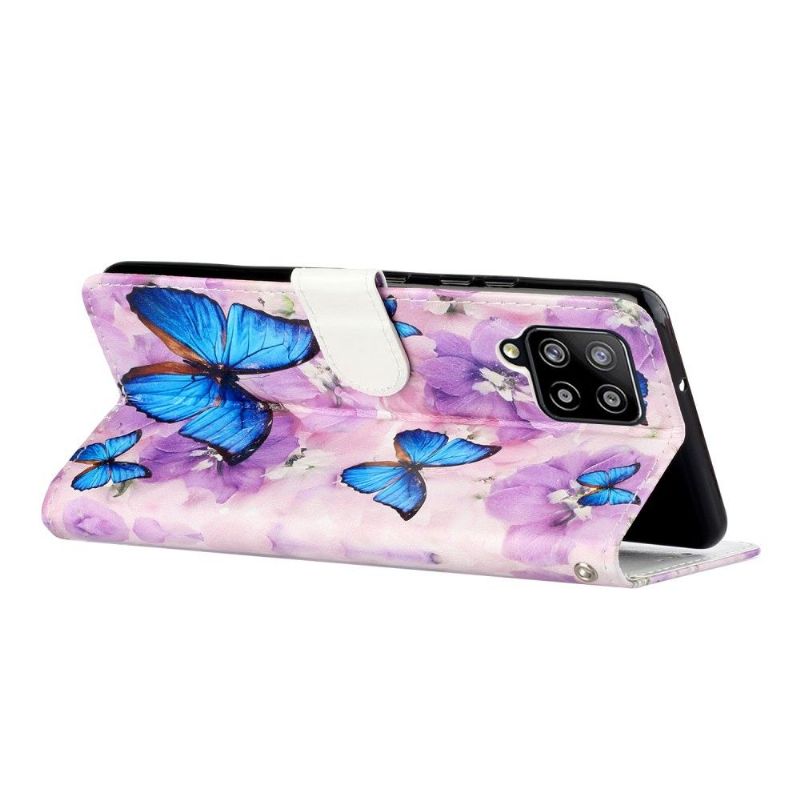 Flipové Pouzdro Na Samsung Galaxy A42 5G Modrí Motýli A Květiny