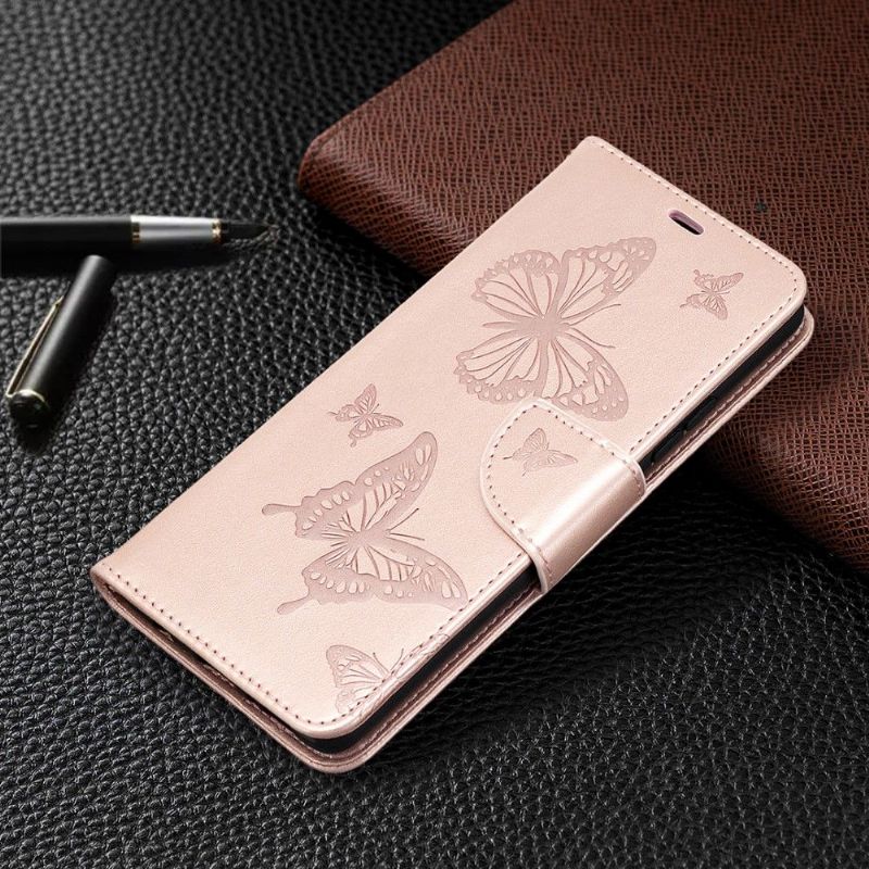 Kožené Pouzdro Na Samsung Galaxy A42 5G Motýli Podpůrných Funkcí