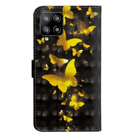 Kožené Pouzdro Na Samsung Galaxy A42 5G Zlatí Motýli