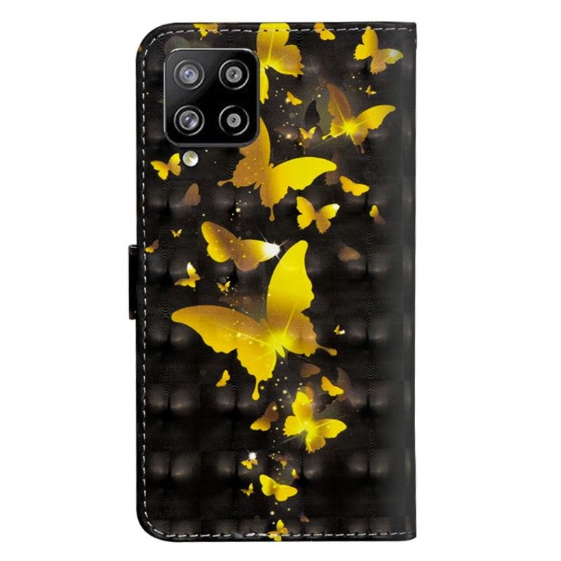 Kožené Pouzdro Na Samsung Galaxy A42 5G Zlatí Motýli