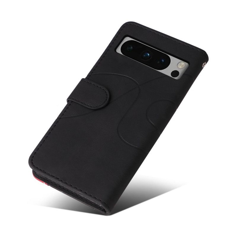 Kožený Kryt Google Pixel 8 Pro Dvoubarevný S Popruhem