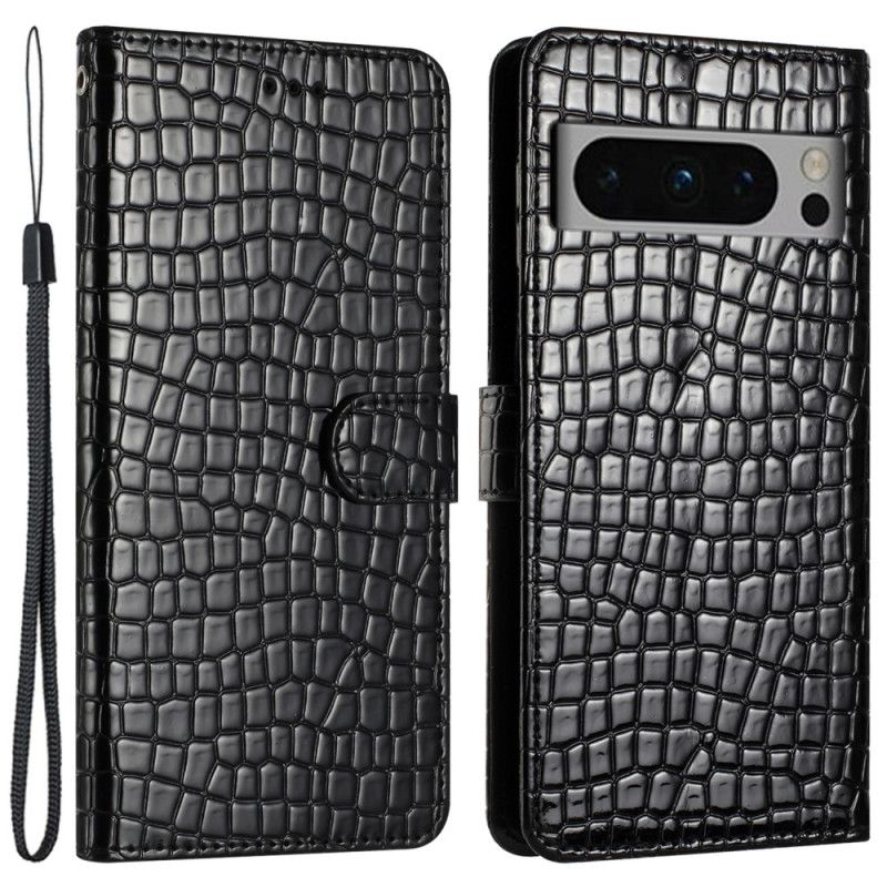 Kožený Kryt Google Pixel 8 Pro Krokodýlí Styl S Popruhem